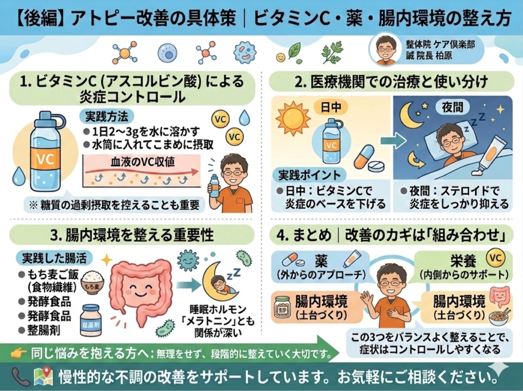 【後編】アトピー改善の具体策｜ビタミンC・薬・腸内環境の整え方